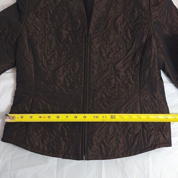 Dana Buchman Vntg Dark Brown Fitted Embroidered Puffer Zip Up Jacket 10P - Picture 17 of 17